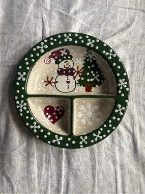 Expressly Yours - vintage- Holiday Snowman Sectioned Serving Plate - Green Trim